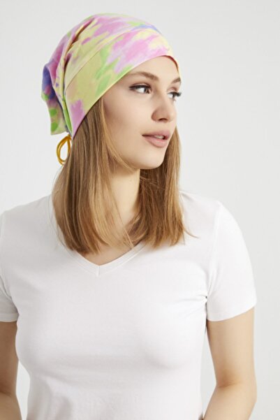 Butikgiz Women's Batik, Rainbow Multicolored Thread Detailed 4 Season Hat Beanie Buff - Ultra Soft Natural Combed Cotton Fabric