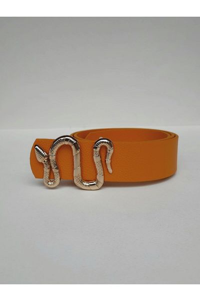 Kemerix Mustard Yellow Belt - Women's Belt with Snake Buckle and Gold Touch