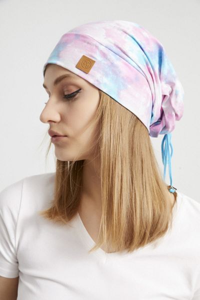 Butikgiz Women's Batik, Aqua Multi-Colored Rope Detailed 4 Season Hat Beanie Buff - Ultra Soft Natural Combed Cotton Fabric