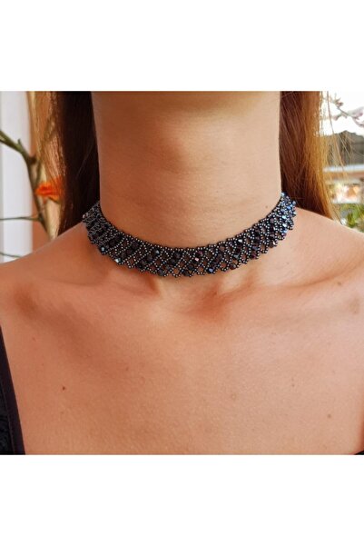 Handmade By HLY Women's Handmade Crystal Stone Anthracite Choker Necklace