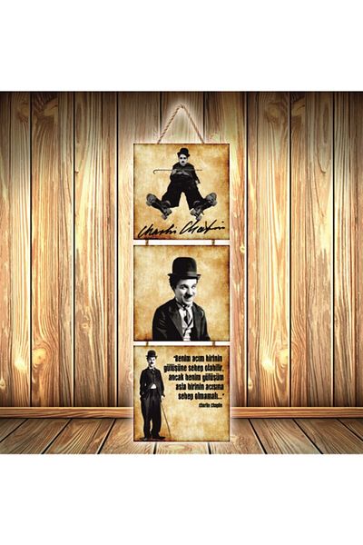 TAKIFİX Τριπλή ρετρό ξύλινη αφίσα με σχέδιο Charlie Chaplin Ü373