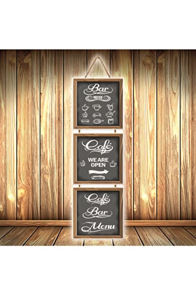 TAKIFİX Bar Menu Tasarımlı Üçlü Retro Ahşap Poster Ü400