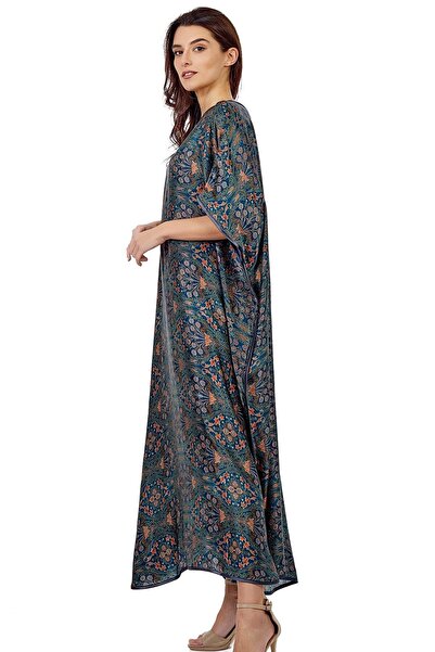 Nomads Felt 13 Green Elhamra Print Pure Silk Long Dress