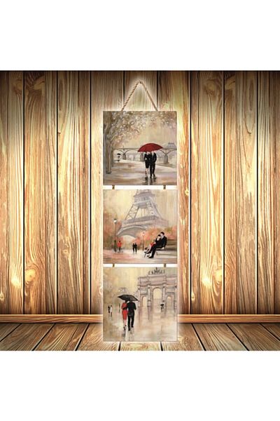 TAKIFİX Τριπλή ρετρό ξύλινη αφίσα με σχέδιο Paris Lovers Ü479