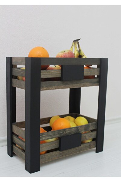 Demwood Ceviz Rengi Tezgah Üstü Küçük Boy Ahşap Iki Katlı Sebze-meyvelik