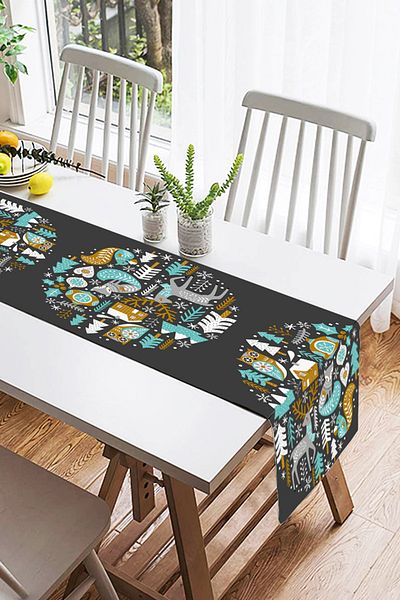 Realhomes Runner din piele intoarsa cu model special imprimat digital de Anul Nou pe fundal pastel