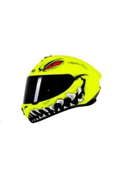 AXXIS Draken Forza Matt Fluo Yellow Motoiklet Kaskı (YENİ MODEL ŞEFFAF VİZÖR)
