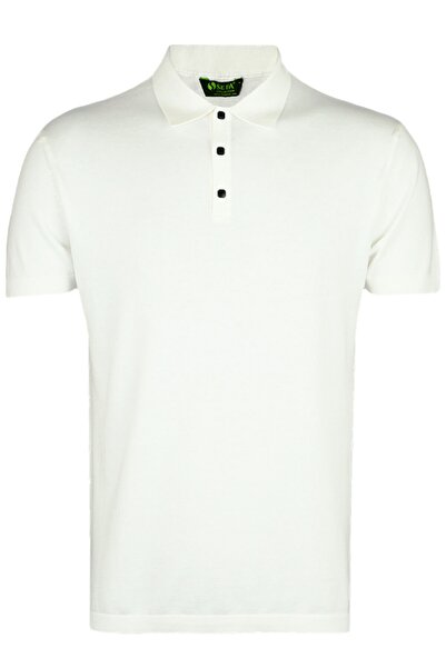 SEFA Triko Erkek Beyaz Pamuk Çıtçıtlı Polo Yaka Triko Tişört