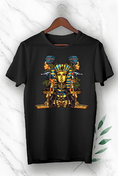 perseusshopping Tricou negru unisex cu imprimeu faraonul egiptean al Egiptulu...