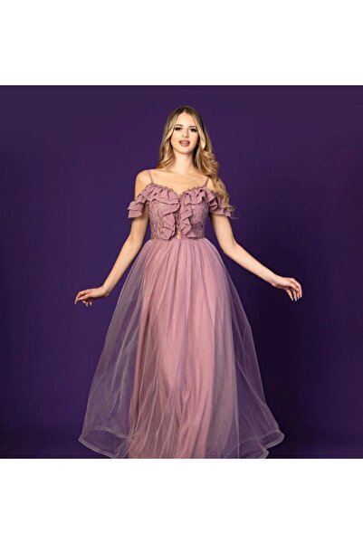 Arin Şifon Fırfırlı Tül Etek Elbise