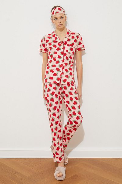 Trendyol Collection Рожевий піжамний комплект Cilek з візерунком Orme з поясом для сну THMSS21PT0784