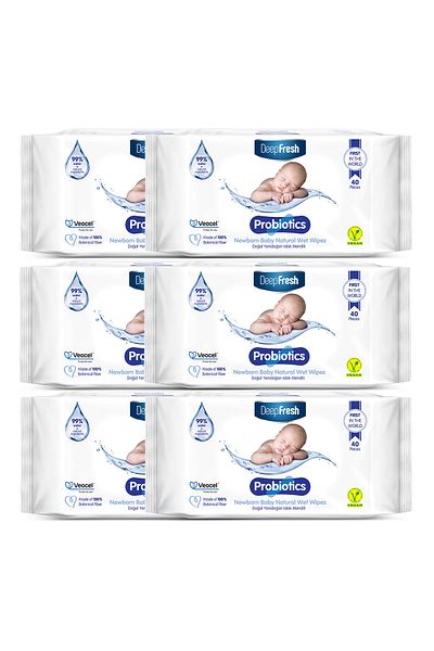 Deep Fresh 6 x 40 Sheets Probiotic Natural Newborn Wet Wipes
