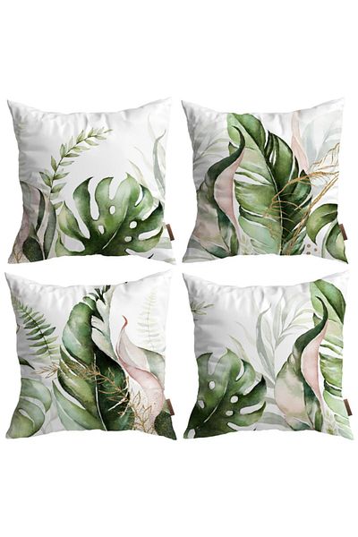 Alacastore Set de 4 huse de pernă decorative combinate cu tematică botanică imprimate pe două fețe