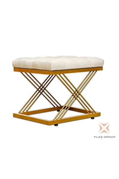 Flaş Group Metal Puf Çapraz Ayaklı Gold Puf Altın Ayaklı Çapraz Krem Puf
