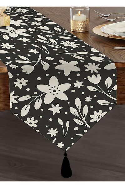 Realhomes Fundal afumat cu model floral, imprimat digital, alerg triunghi modern cu smocuri de chenille