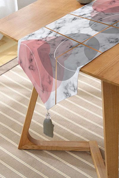 Realhomes Alergăre triunghiular din chenille cu model geometric cu model de marmură