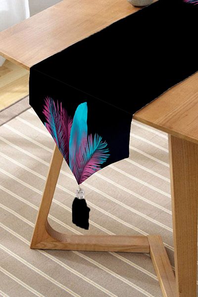 Realhomes Fundal negru Frunze tropicale Design special Alerg triunghi modern cu smocuri de chenille