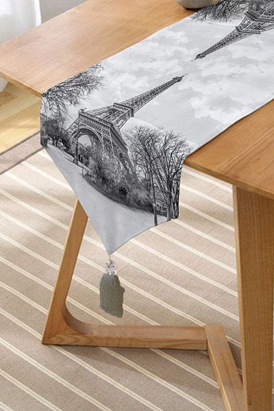 Realhomes Turnul Eiffel colorat, imprimat digital, cu smocuri decorative din chenille