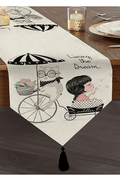 Realhomes Fashion Girl Digital Printed Modern Tasseled Chenille Triangle Runner