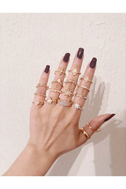 zarif accessory 17 Adet Gold Rengi Yüzük Takımı Seti.