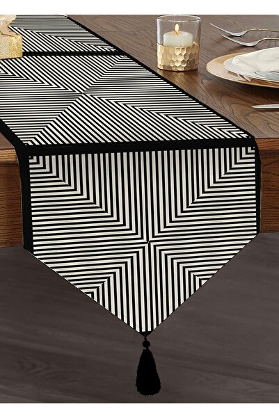 Realhomes Özel Tasarım Dijital Baskılı Modern Püsküllü Şönil Üçgen Runner