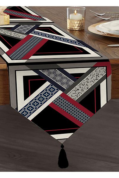 Realhomes Alergăr triunghi din chenille imprimat digital, cu design de artă modernă