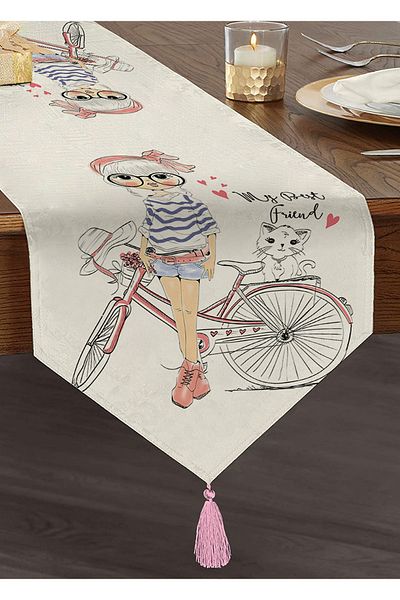 Realhomes Fashion Girl Digital Printed Modern Tasseled Chenille Triangle Runner