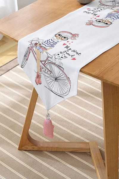 Realhomes Fashion Girl Digital Printed Modern Tasseled Chenille Triangle Runner
