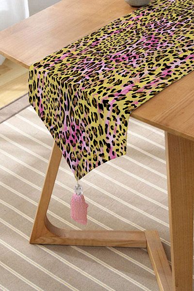 Realhomes Leopard Motif Digital Printed Tasseled Chenille Triangle Runner