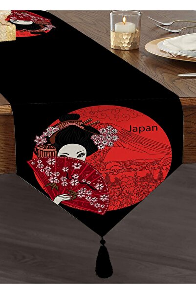 Realhomes Kırmızı Yelpazeli Şaman Japan Kadın Dijital Baskılı Püsküllü Şönil ...
