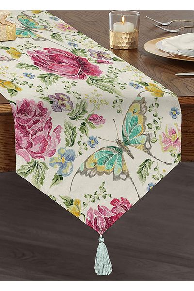 Realhomes Summer Special Series Digital Printed Modern Tasseled Chenille Triangle Runner