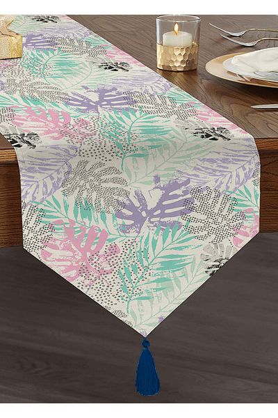 Realhomes Alerg triunghi modern cu smocuri de chenille cu desen de frunze colorate pe fundal alb