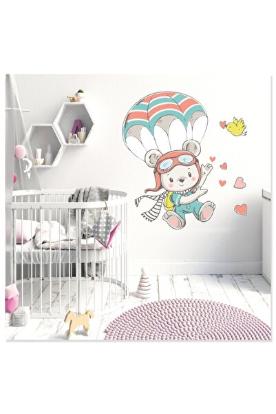 Sticker Sepetim Slatki padobranac medvedić, zidna naljepnica za dečiju sobu