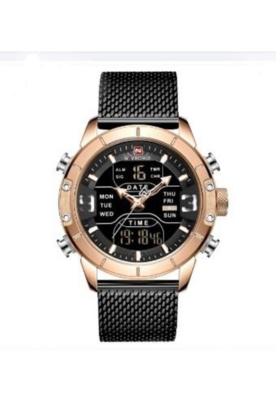 Naviforce Men's Black Wristwatch Digital Analog Metal Cord 1126