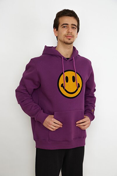 Erkek Mor Smiley Face Sweatshirt