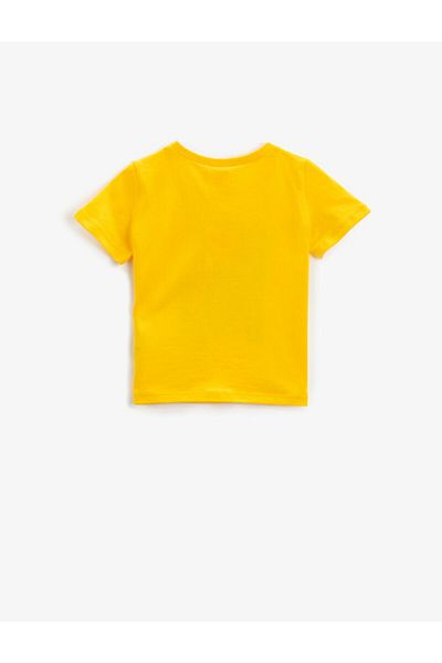 Koton Boy's Yellow Slogan Short Sleeve Cotton T-Shirt