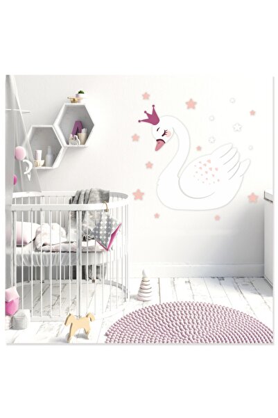 Sticker Sepetim Autocolant de perete pentru camera copiilor lebada alba si st...