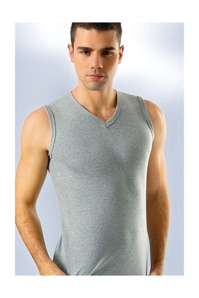 Anıt Men's Gray Sleeveless V-Neck Ribbed T-Shirt