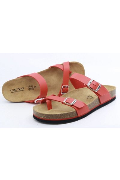Ceyo Women's Red Toe Interlocking Genuine Leather Orthopedic Sole Slippers 9910-z34