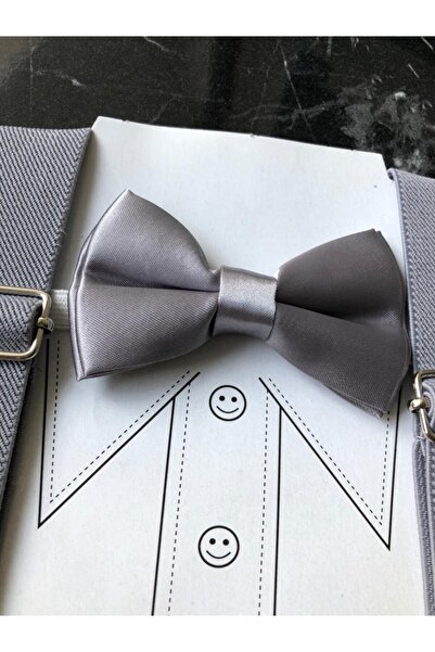 AYBER STİL Erkek Çocuk Gri Papyon Askı Seti