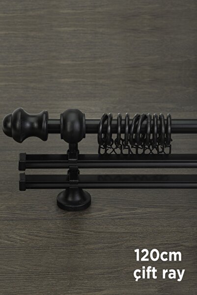 wenthi Suport pentru perdele din lemn negru rustic cu două șine Venti 120 cm