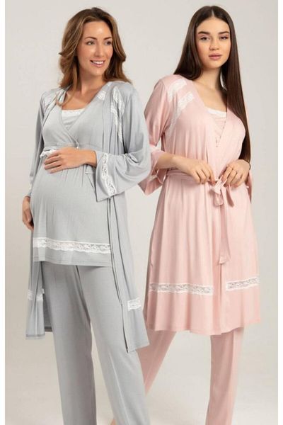 Bone Club Women's Powder Polka Dot Maternity Pajamas Set 3 Pieces