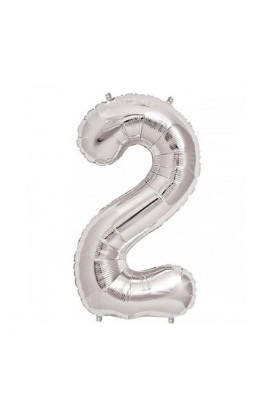 Aker Hediyelik 2 Number Metallic Gray Foil Balloon 40 Inc 100cm 2 Number Helium Balloon Silver Balloon