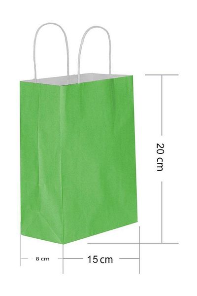 Kikajoy Pack of 25 Green Kraft Gift Bags - 15x8x20 cm
