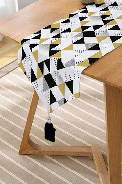 Realhomes Forme geometrice de sine stătătoare, tipărite digitală, cu ciucuri, șanț triunghi de chenille