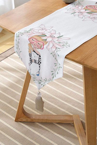 Realhomes Fashion Girl Digital Printed Modern Tasseled Chenille Triangle Runner