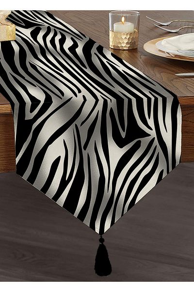 Realhomes Zebra Patterned Digital Printed Modern Tufted Chenille Triangle Runner