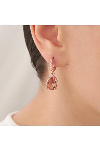 Siset Gümüş 925 Ayar Rose Kaplama Damla Zultanit Taşlı Gümüş Küpe