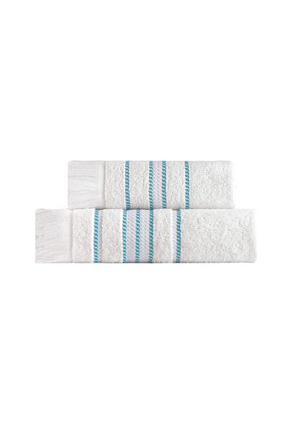 Tertio Stripe Turquoise Border 100% Cotton Extra Soft 2-Piece Towel Set (50x100 + 70x140)