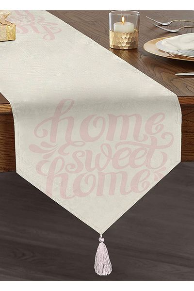 Realhomes Pudra Home Sweet Home Digital Printed Chenille Triangle Runner with Tassels